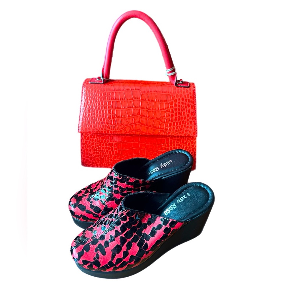 NWT Matmazel design red leather hand  bag with matching shoes